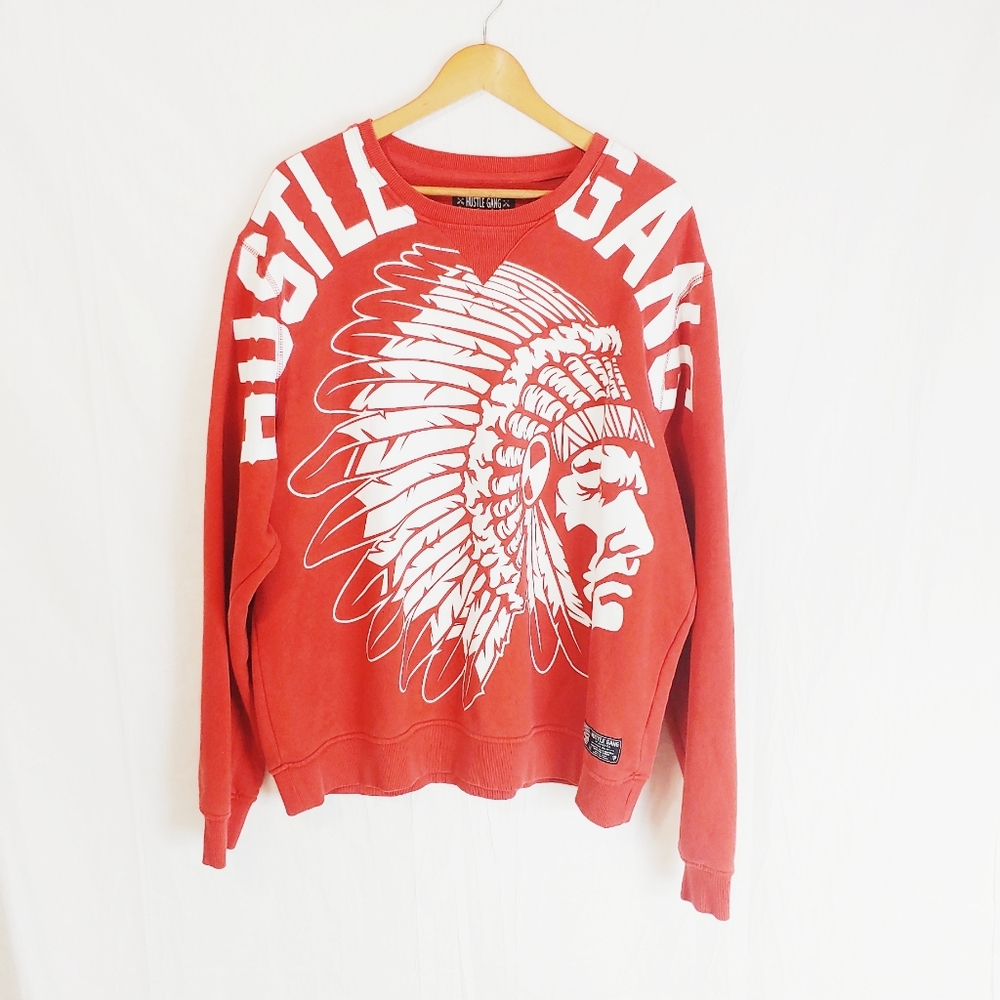 Hustle Gang Indian Chief Sweatshirt Red White 3XL